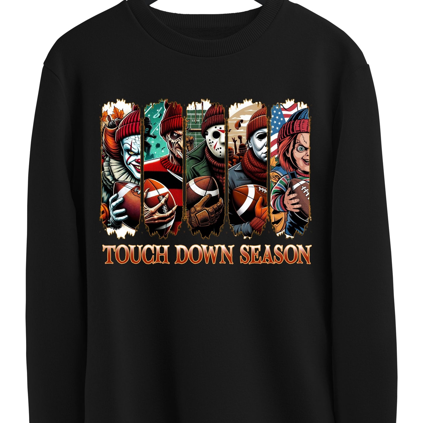 Touch Down Season Sweatshirt, Football Season Sweatshirt, Horror Characters Movie sweatshirt,  Football Horror Halloween Sweatshirt
