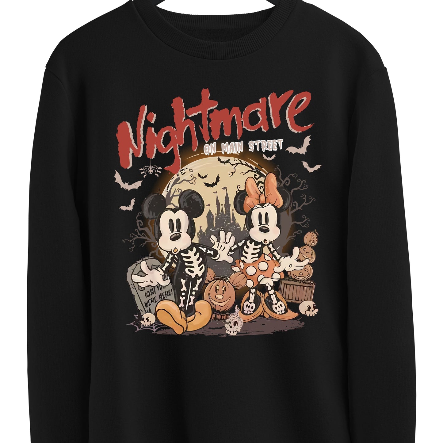 Vintage Nightmare On Main Street Sweatshirt, Mouse and Friends Skeleton Halloween Sweatshirt,   Disniy Trip Halloween 2025 Sweatshirt