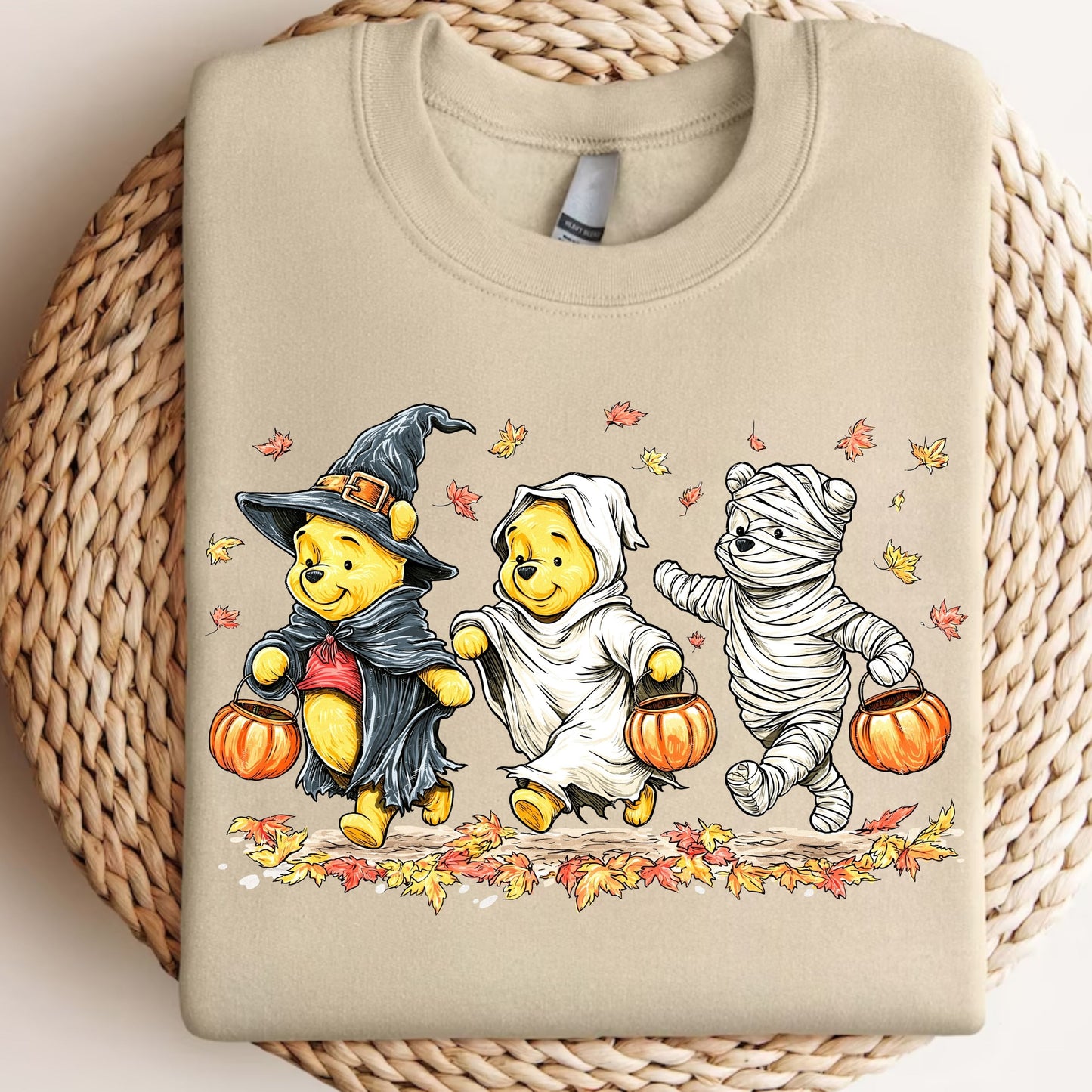 Retro Halloween Spooky Bear Sweatshirt, Cartoon Halloween Sweatshirt, Spooky Ghost Bear And Friends sweatshirt,   Witch Honey Bear Halloween Sweatshirt