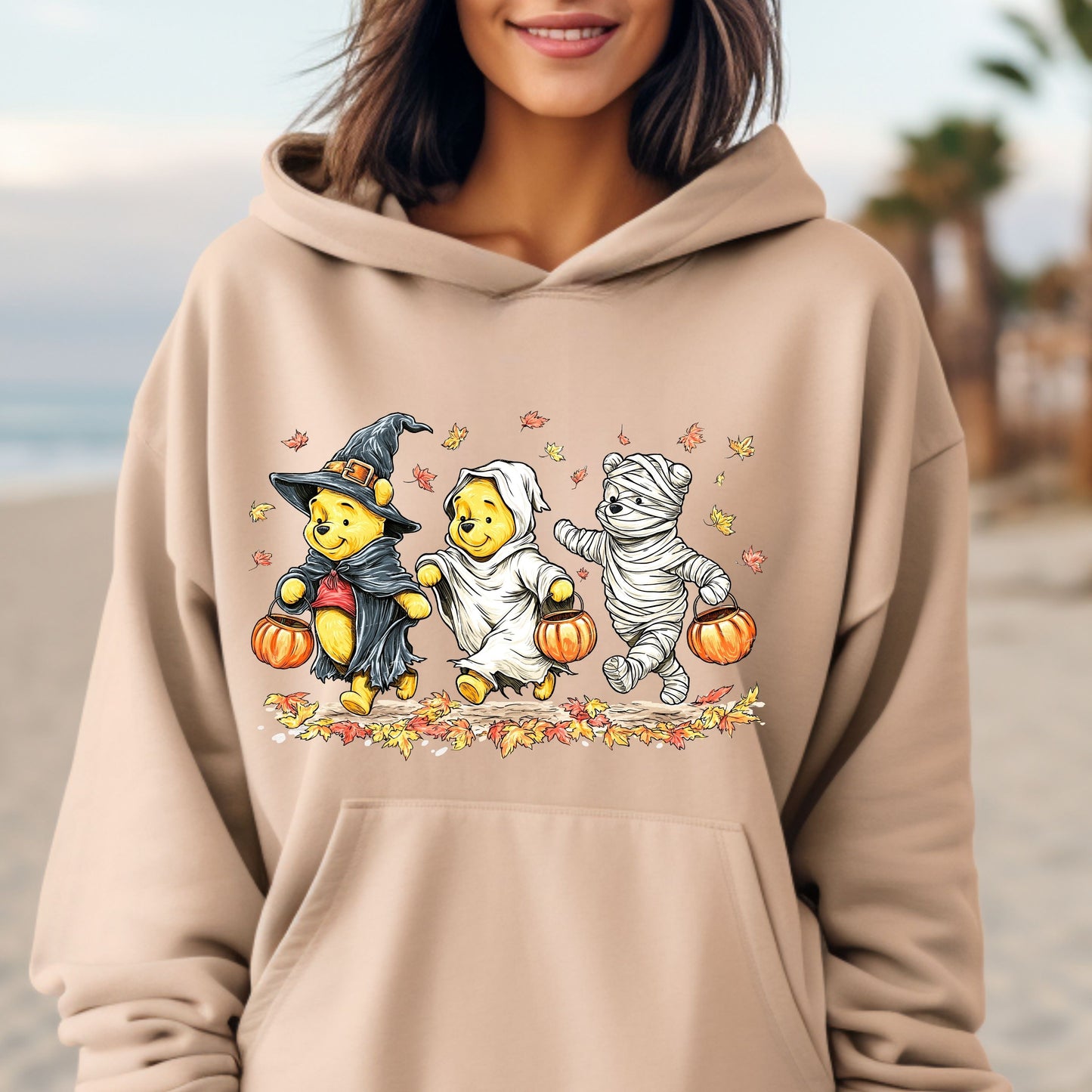 Retro Halloween Spooky Bear Hoodie, Cartoon Halloween Hoodie, Spooky Ghost Bear And Friends Hoodie,  Witch Honey Bear Halloween Hoodie