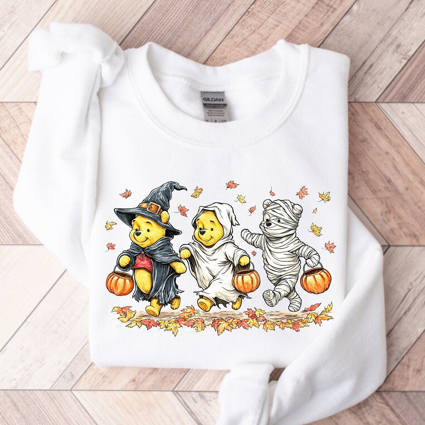 Retro Halloween Spooky Bear Sweatshirt, Cartoon Halloween Sweatshirt, Spooky Ghost Bear And Friends sweatshirt,   Witch Honey Bear Halloween Sweatshirt
