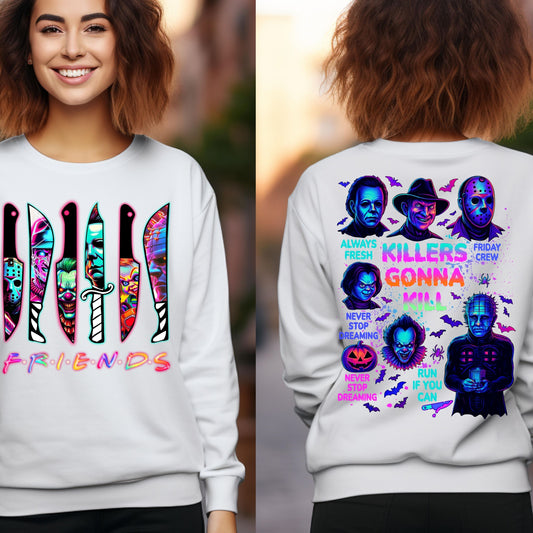 Halloween Spooky Neon Sweatshirt, Horror Friends sweatshirt, Halloween Horror Characters Sweatshirt, Horror Movies  sweatshirt, Scary Movies sweatshirt