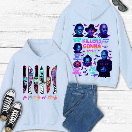 Halloween Spooky Neon Hoodie, Horror Friends Hoodie, Halloween Horror Characters Hoodie, Horror Movies  Hoodie, Scary Movies Hoodie
