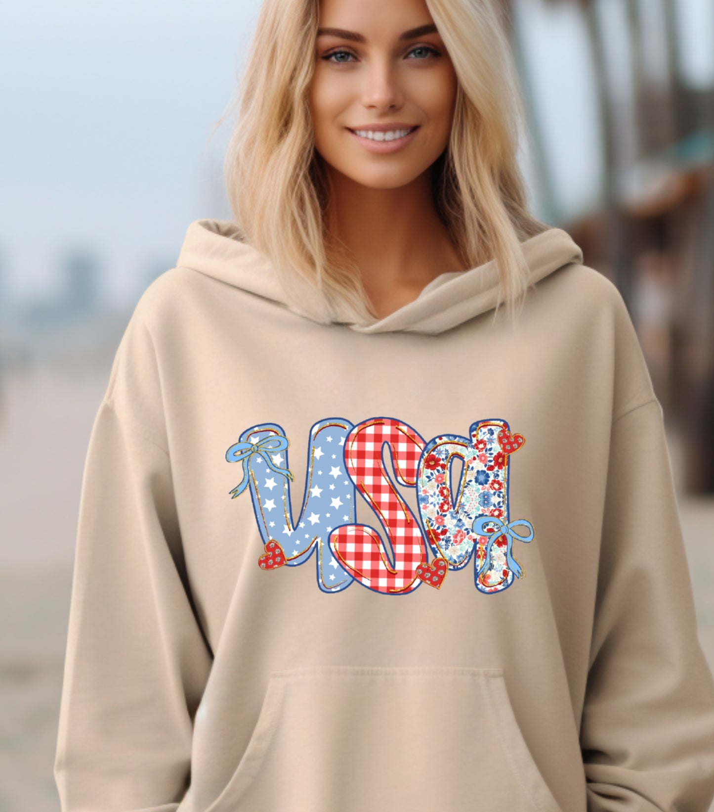 Coquette Floral USA Glitter Hoodie, Preppy America Floral hoodie, USA 1776, 4th Of July Stars Stripe hoodie, Girly America Coquette hoodie