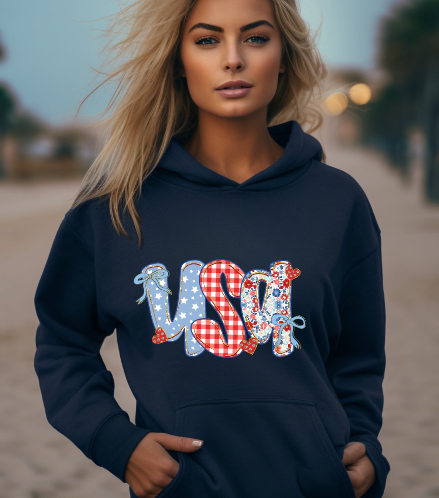Coquette Floral USA Glitter Hoodie, Preppy America Floral hoodie, USA 1776, 4th Of July Stars Stripe hoodie, Girly America Coquette hoodie