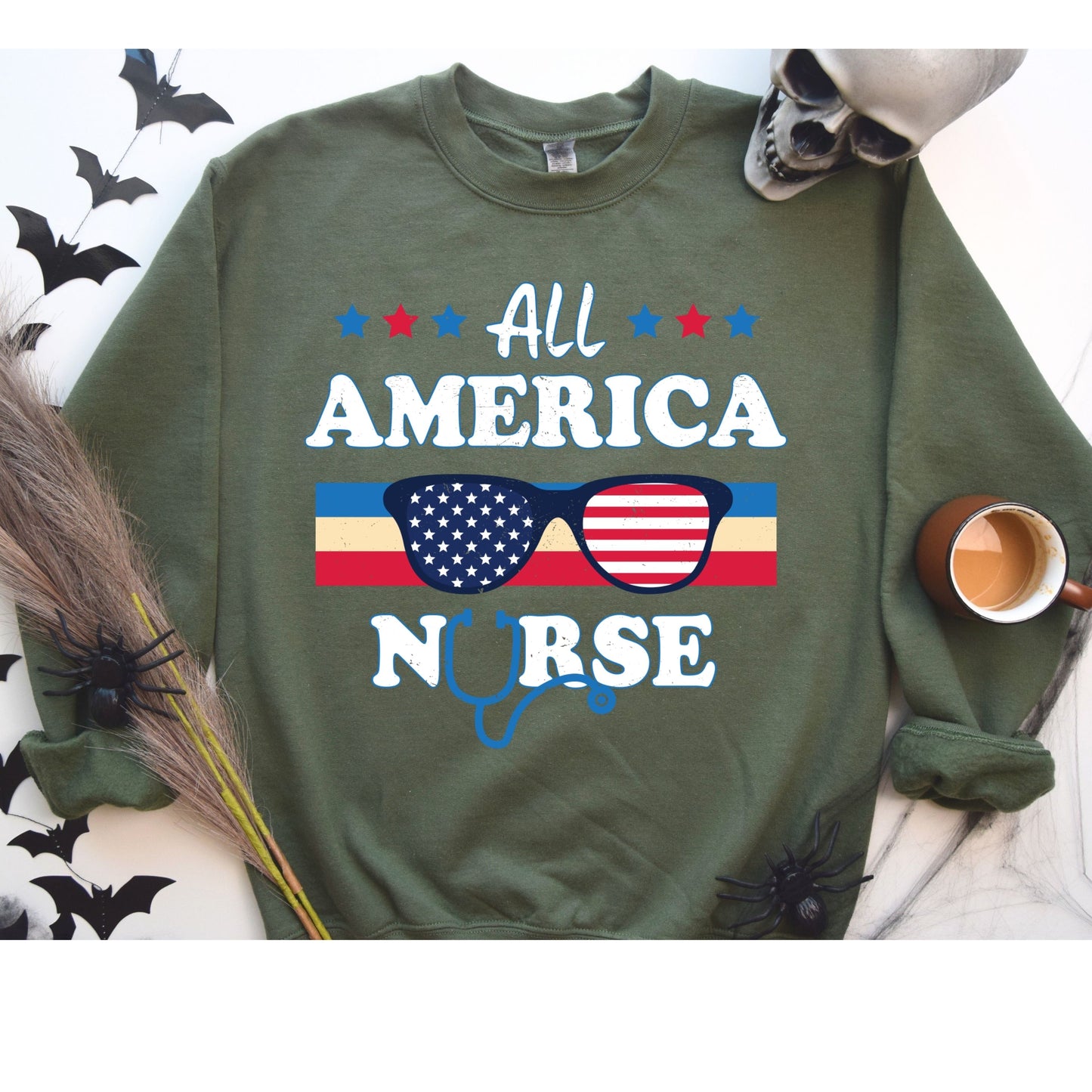 All America Nurse 4th Of July Sweatshirt, Cartoon 4th July Sweatshirt, Fourth Of July, Independence Day Sweatshirt, &nbsp;4t of July Coquette Sweatshirt (Copy) (Copy)