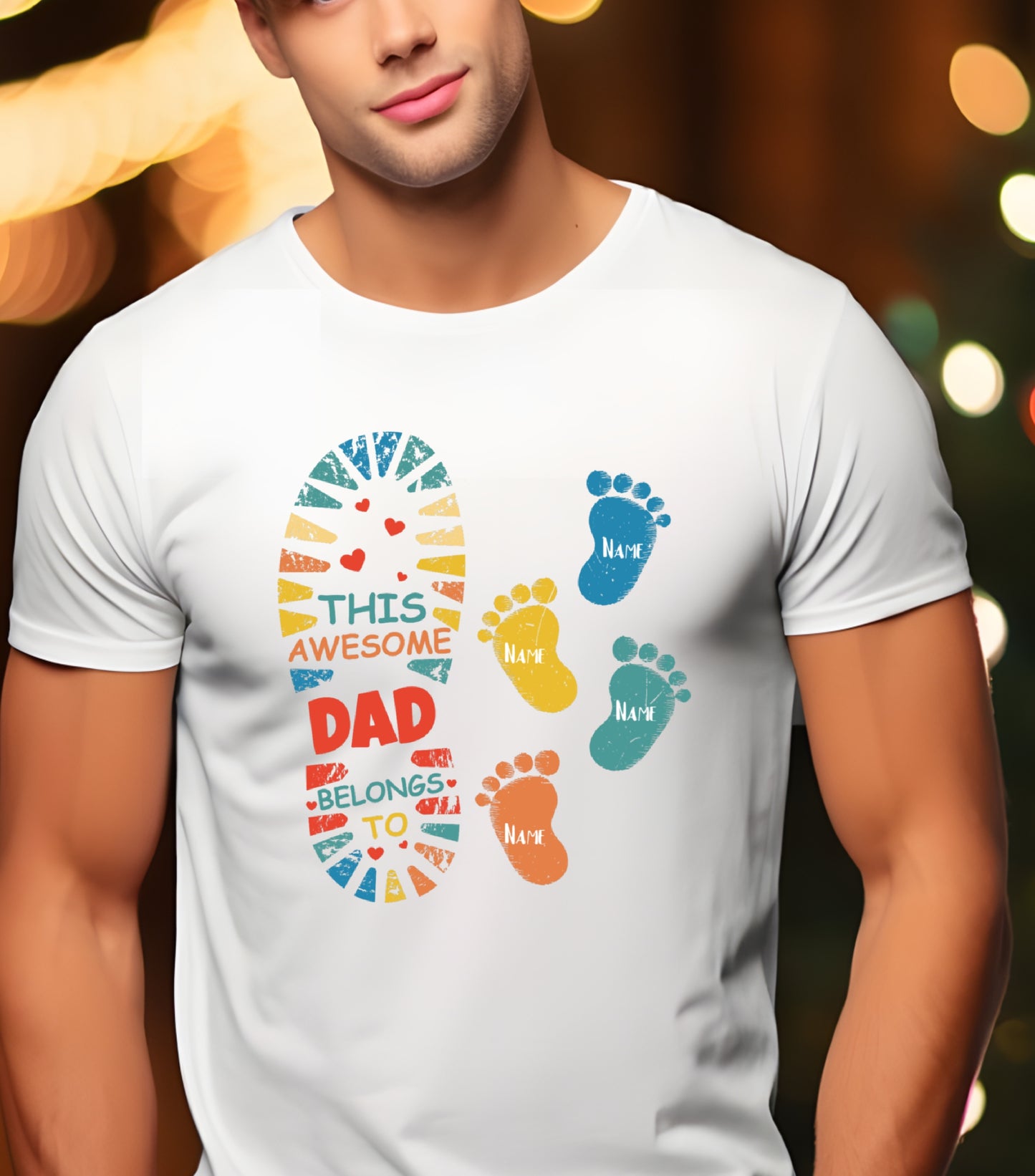 Personalized This Awesome Dad Belongs To Shirt, Father's Day shirt, Dad Son Foot shirt,  Custom Dad With Kid Names, Dad Lover shirt, Footprint shirt