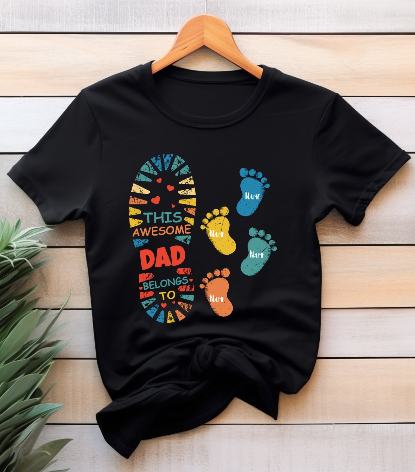 Personalized This Awesome Dad Belongs To Shirt, Father's Day shirt, Dad Son Foot shirt,  Custom Dad With Kid Names, Dad Lover shirt, Footprint shirt