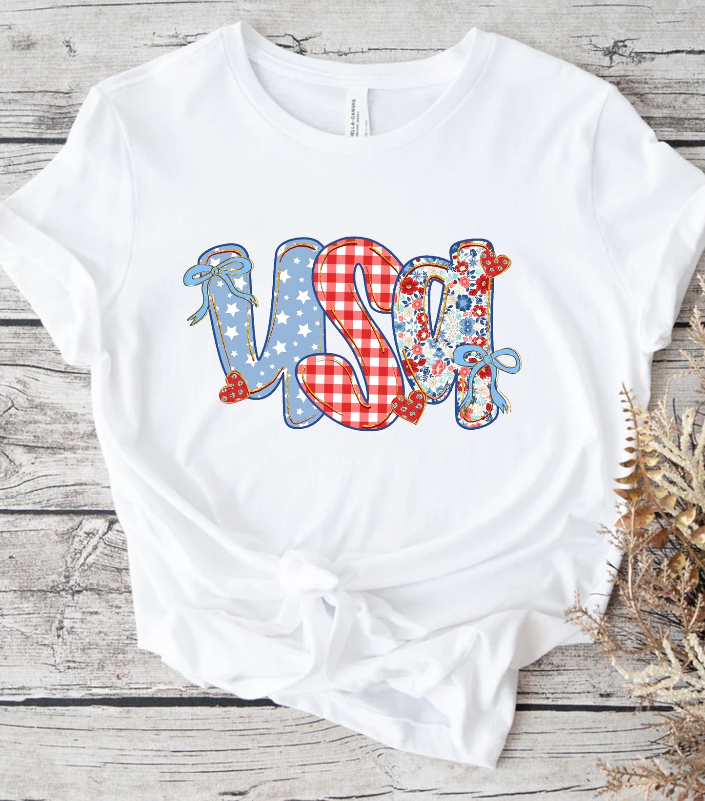 Coquette Floral USA Glitter Shirt, Preppy America Floral shirt, USA 1776, 4th Of July Stars Stripe shirt, Girly America Coquette shirt