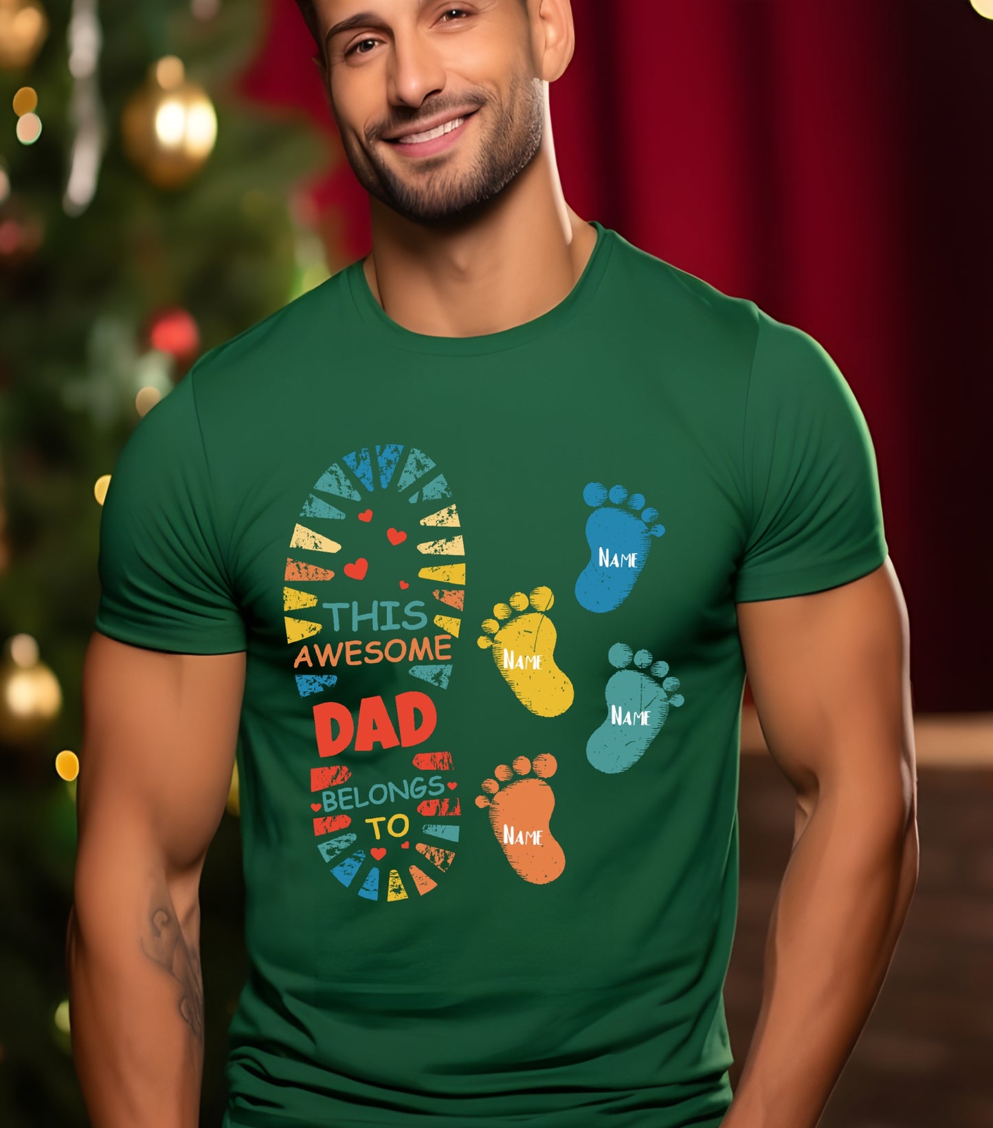 Personalized This Awesome Dad Belongs To Shirt, Father's Day shirt, Dad Son Foot shirt,  Custom Dad With Kid Names, Dad Lover shirt, Footprint shirt