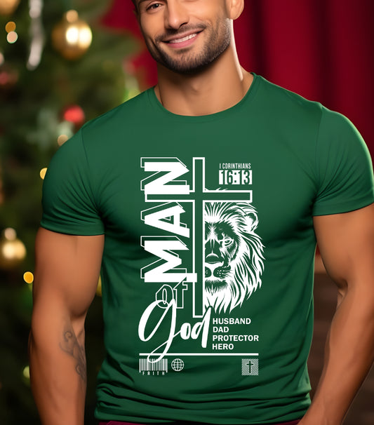 Dad Christian Shirt, Man of God shirt, bible verse Jesus shirt, Dad lion shirt, Christian cross Shirt (Copy)