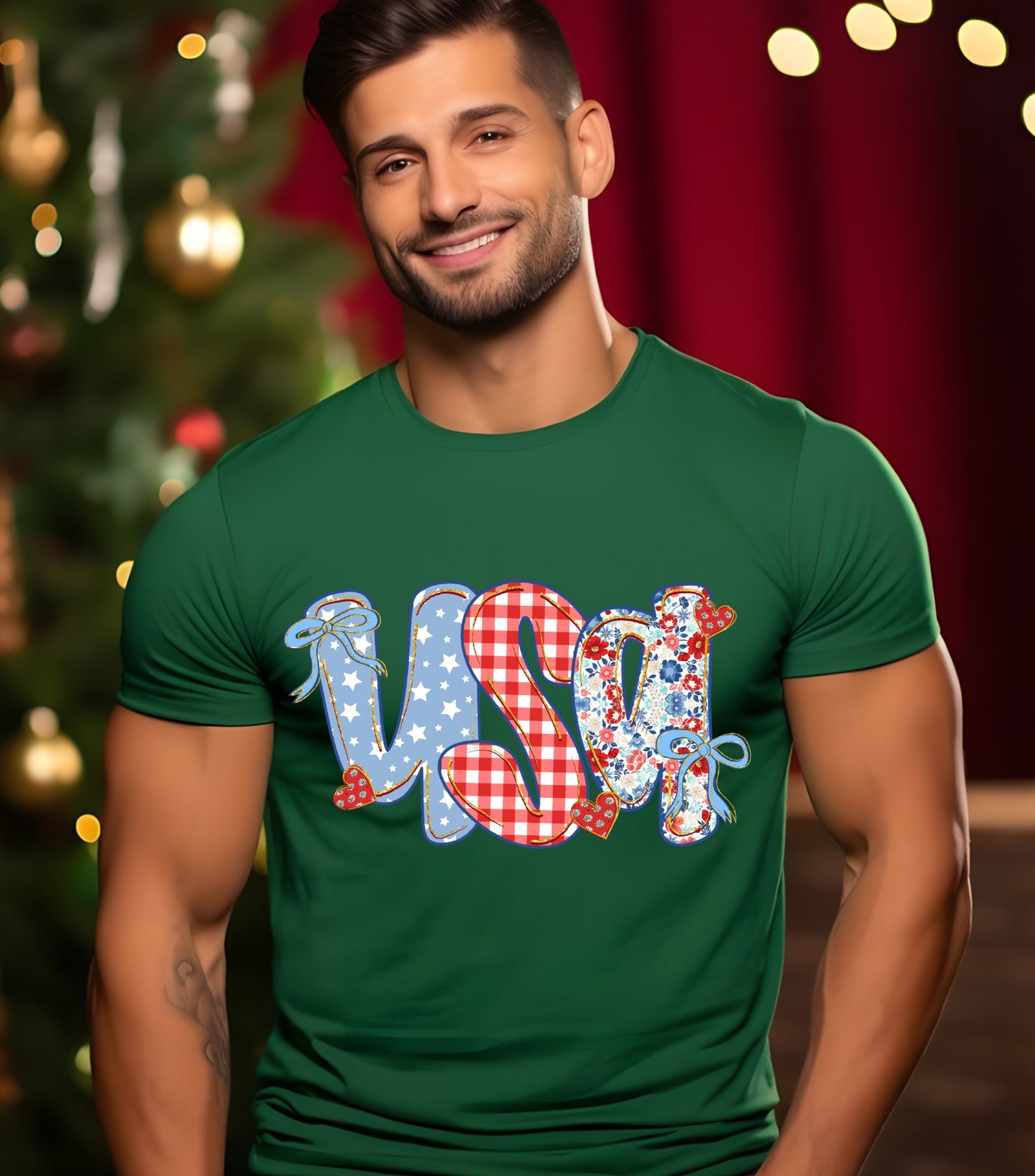 Coquette Floral USA Glitter Shirt, Preppy America Floral shirt, USA 1776, 4th Of July Stars Stripe shirt, Girly America Coquette shirt