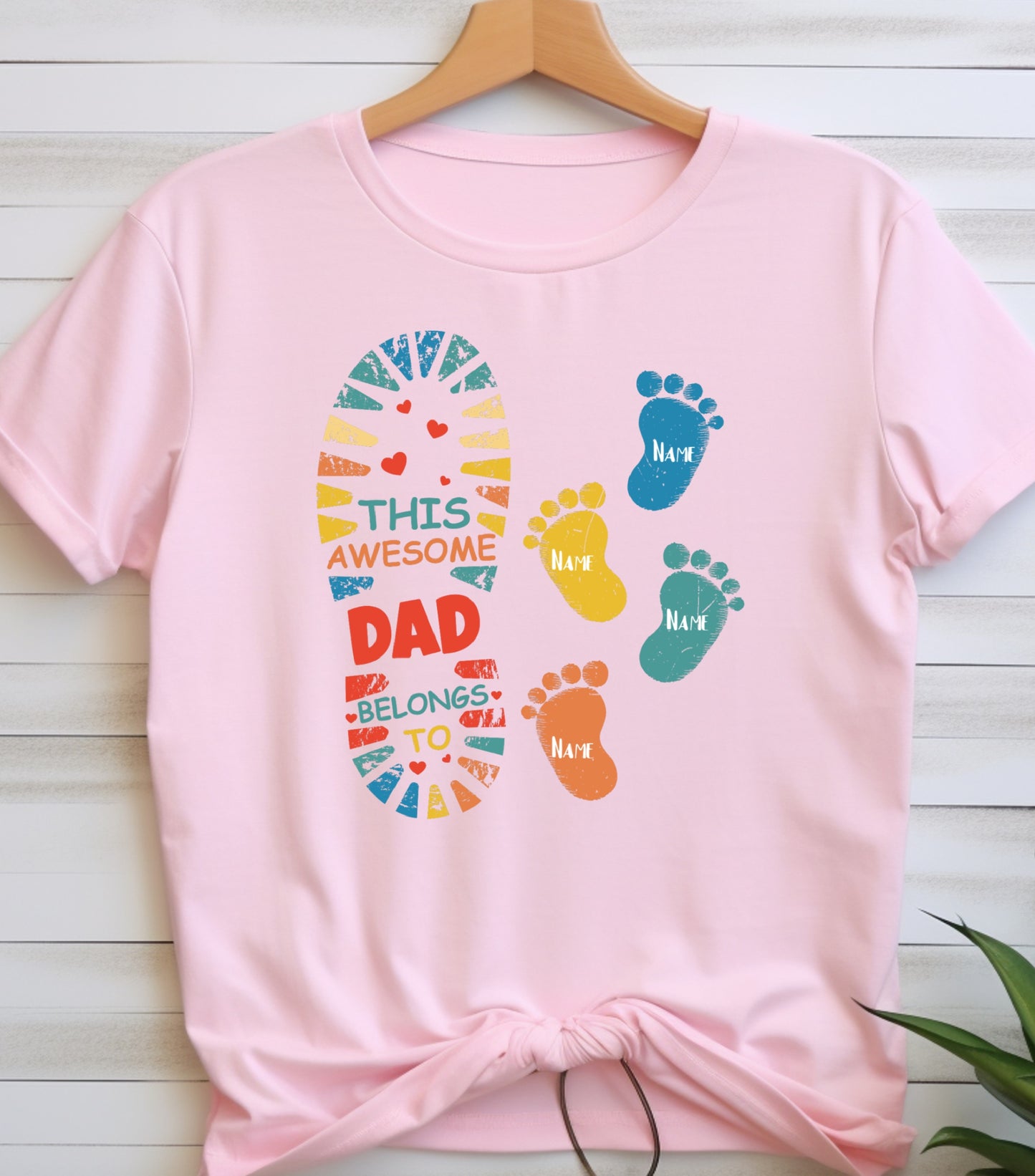 Personalized This Awesome Dad Belongs To Shirt, Father's Day shirt, Dad Son Foot shirt,  Custom Dad With Kid Names, Dad Lover shirt, Footprint shirt