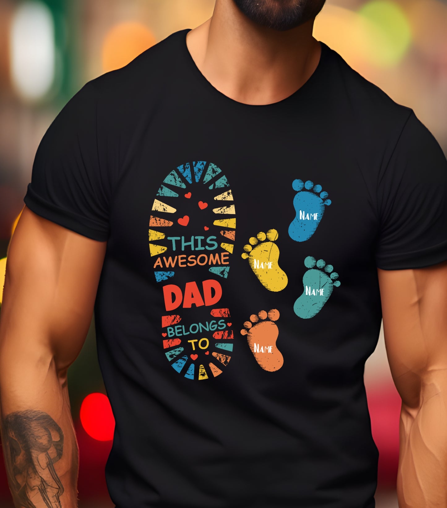 Personalized This Awesome Dad Belongs To Shirt, Father's Day shirt, Dad Son Foot shirt,  Custom Dad With Kid Names, Dad Lover shirt, Footprint shirt