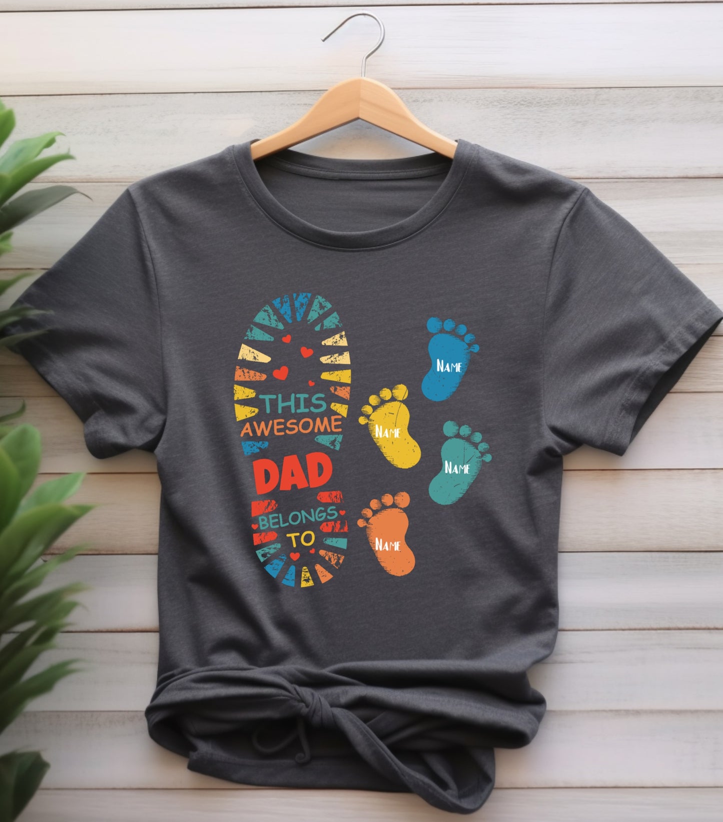 Personalized This Awesome Dad Belongs To Shirt, Father's Day shirt, Dad Son Foot shirt,  Custom Dad With Kid Names, Dad Lover shirt, Footprint shirt