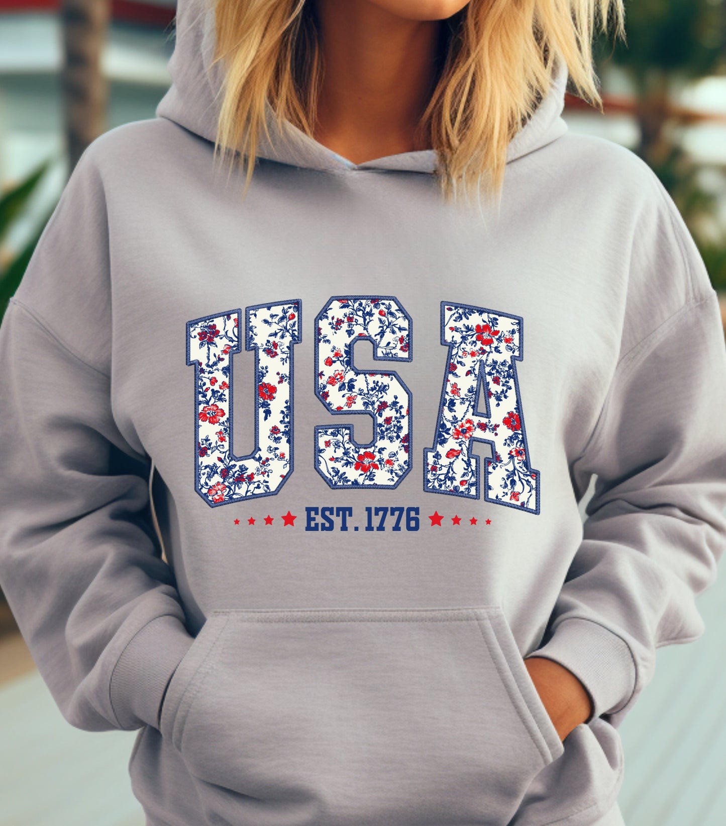 America Patriotic Hoodie, 4th Of July Hoodie, Independence Day Hoodie,  Flower 4th of july hoodie