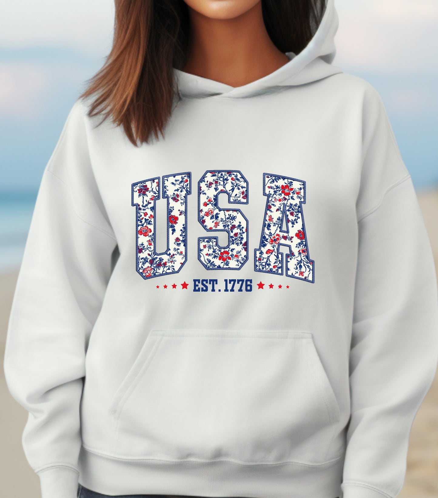 America Patriotic Hoodie, 4th Of July Hoodie, Independence Day Hoodie,  Flower 4th of july hoodie