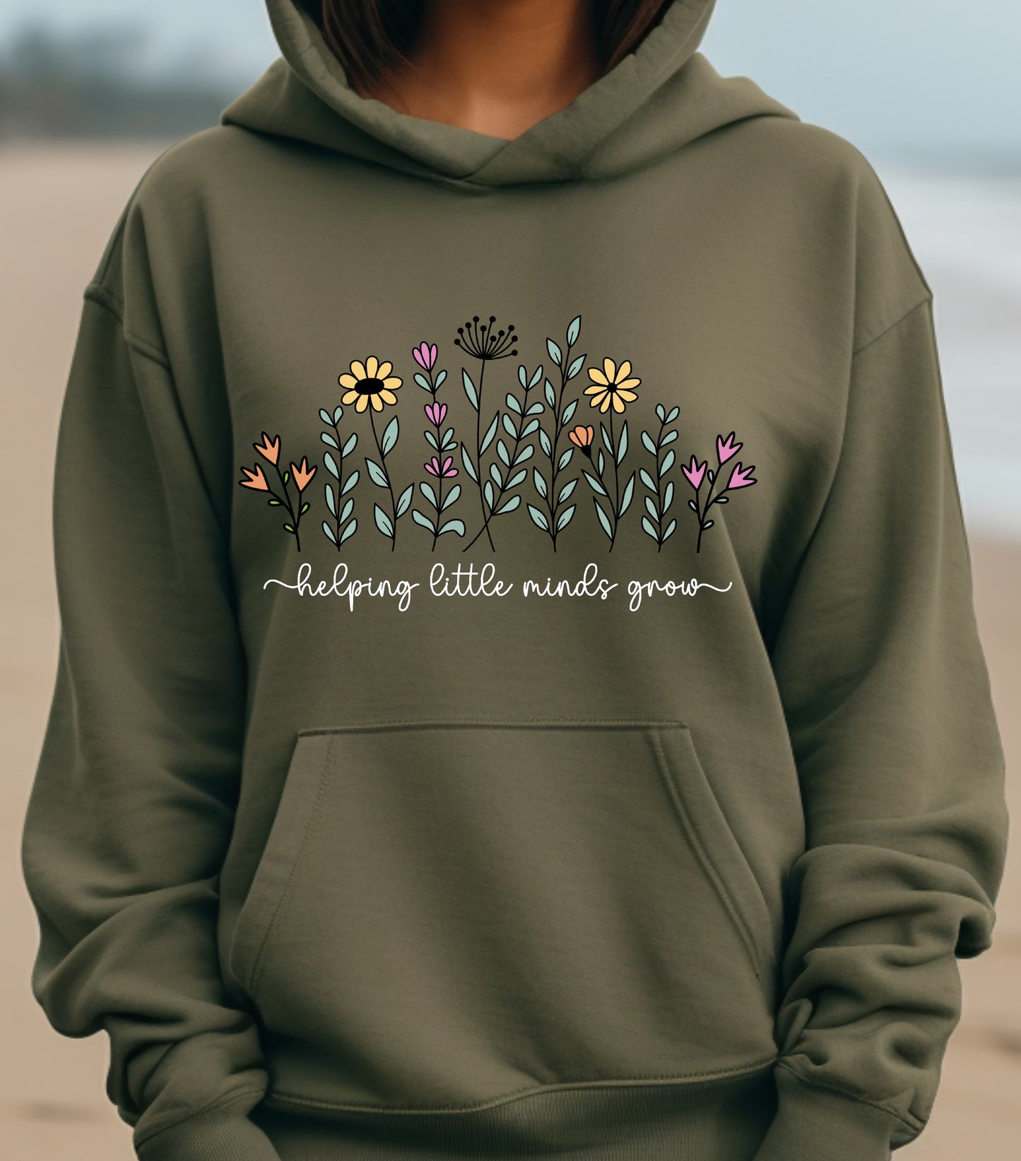 Teacher Wildflowers Hoodie, Helping Little Minds Grow Hoodie, Teacher Boho Flowers Hoodie, Gift for Teacher Hoodie