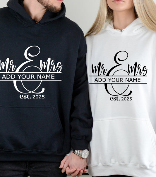 Mr and Mrs Hoodie, Spilt Monogram Hoodie, Wedding Signs Hoodie, Last Name Sign hoodie, Family Name Sign hoodie