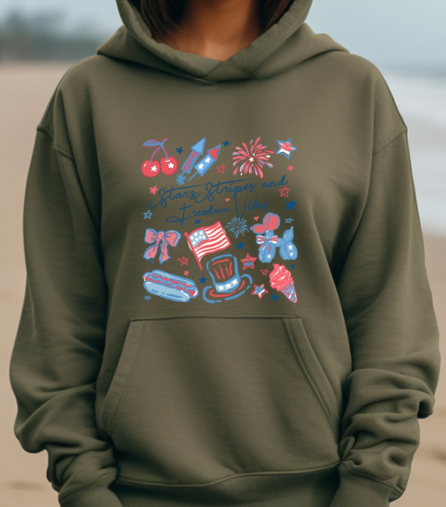 Stars Stipes and Freedom Vibes Hoodie, 4th Of July hoodie, Girly American hoodie, America Coquette hoodie