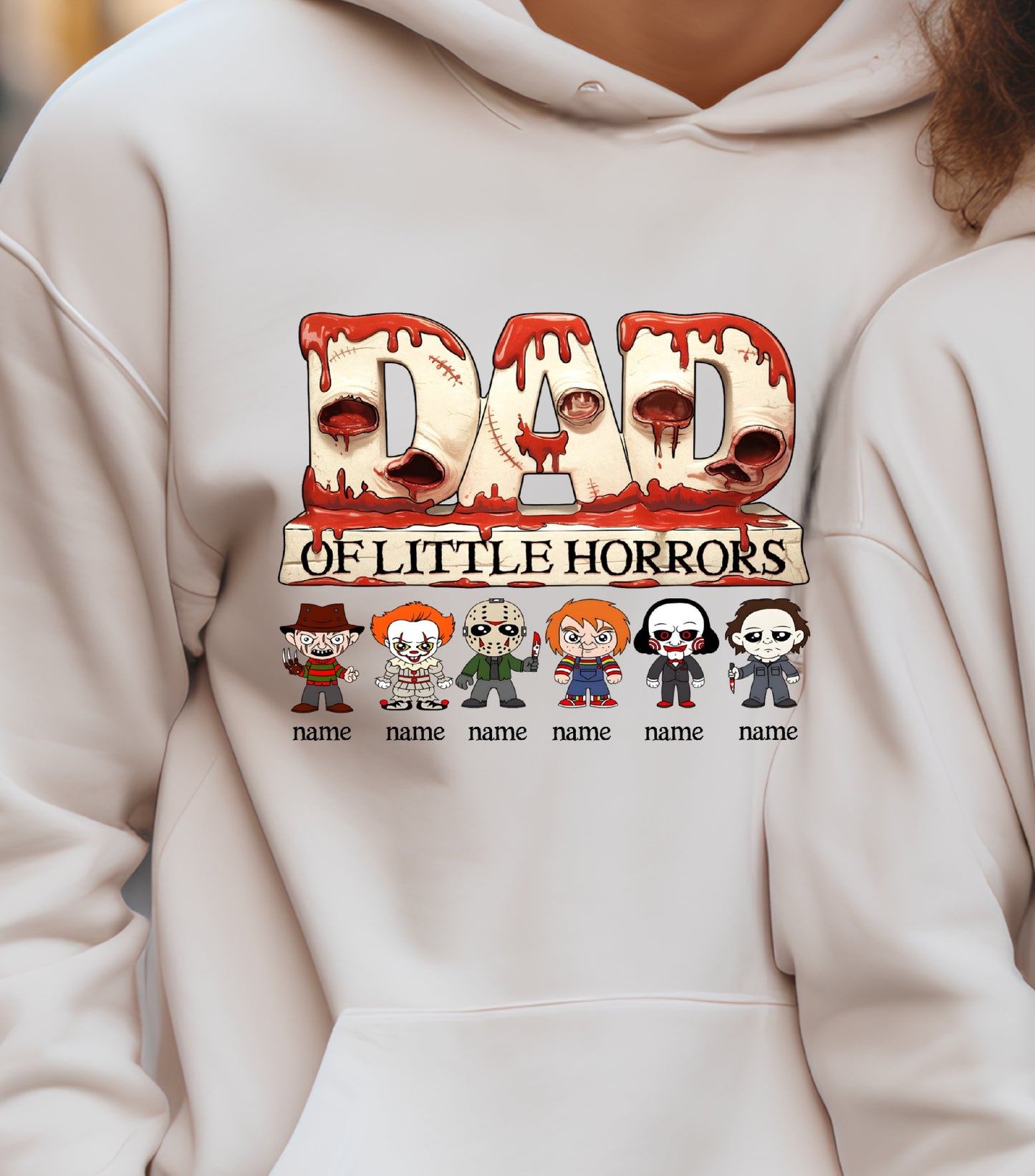 Personalized Dad Horror Hoodie, Horror Characters Movie Hoodie, Custom Dad Of kids Horrors Hoodie, Custom Hoodie