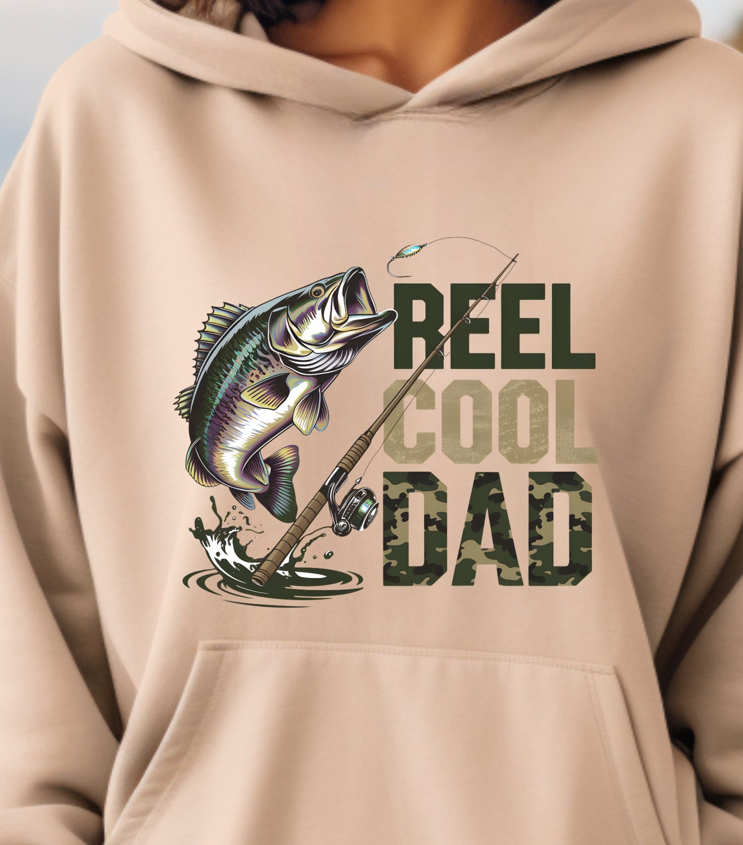 Retro Reel Cool Dad Hoodie, Wishin' I Was Fishin' Hoodie, Fishing Dad Hoodie,   Bass Fishing Hoodie, Dad Birthday Gift Hoodie