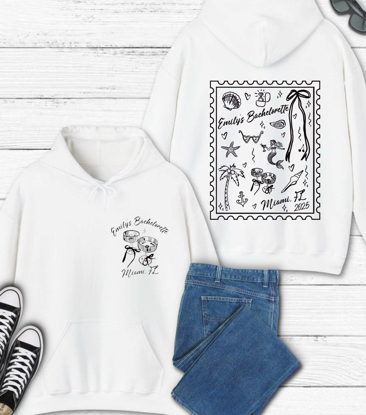 Personalized Summer Mermaid Bachelorette hoodie, Beach Bachelorette hoodie, Mermaid Bach hoodie,  Coastal Bachelorette hoodie, Tropical Bach Party hoodie