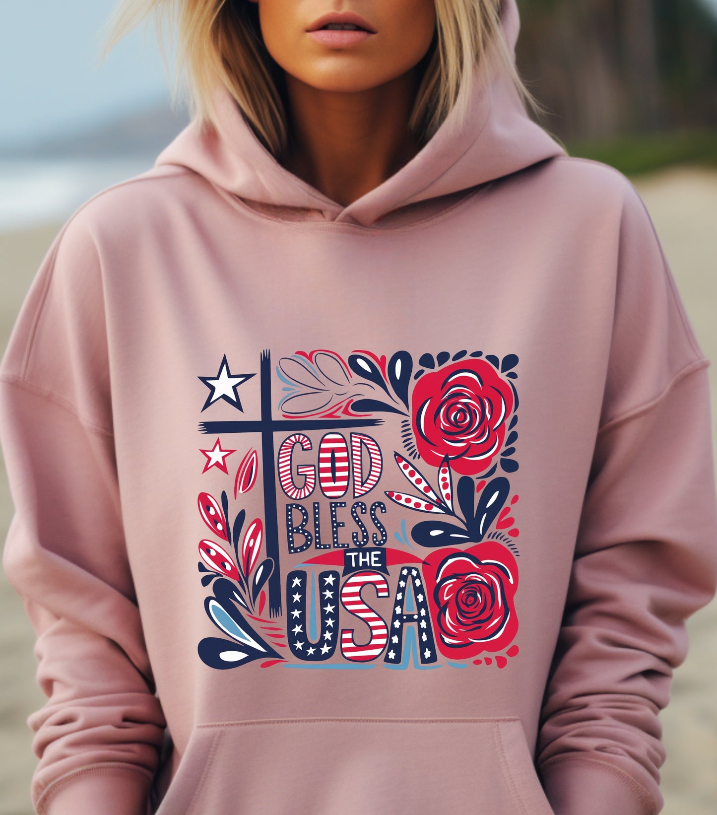 God Bless America Patriotic Hoodie, 4th Of July Hoodie, Independence Day Hoodie,  Flower 4th of july hoodie