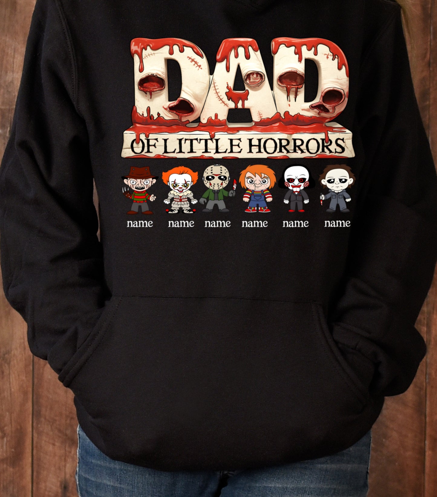 Personalized Dad Horror Hoodie, Horror Characters Movie Hoodie, Custom Dad Of kids Horrors Hoodie, Custom Hoodie