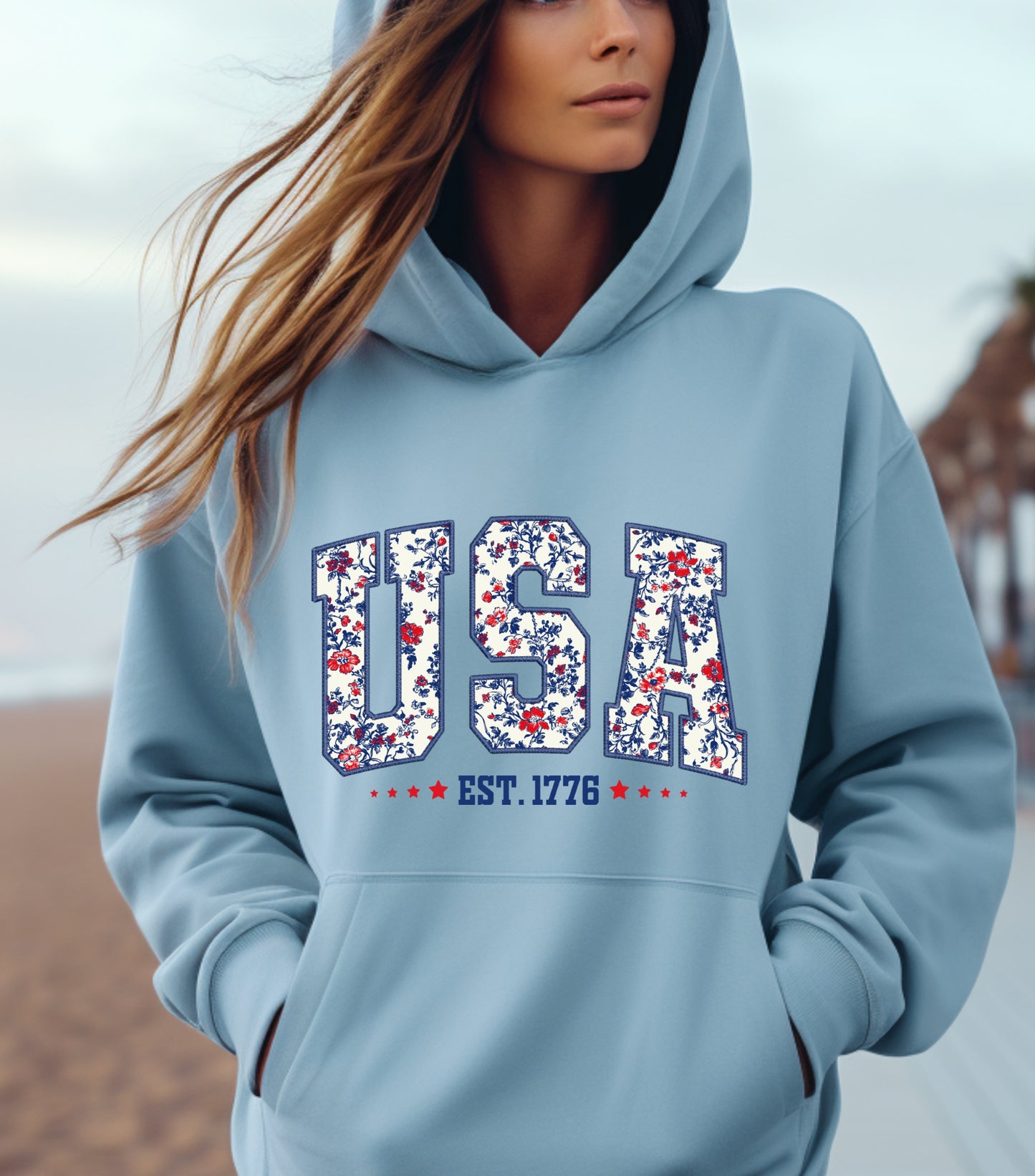 America Patriotic Hoodie, 4th Of July Hoodie, Independence Day Hoodie,  Flower 4th of july hoodie