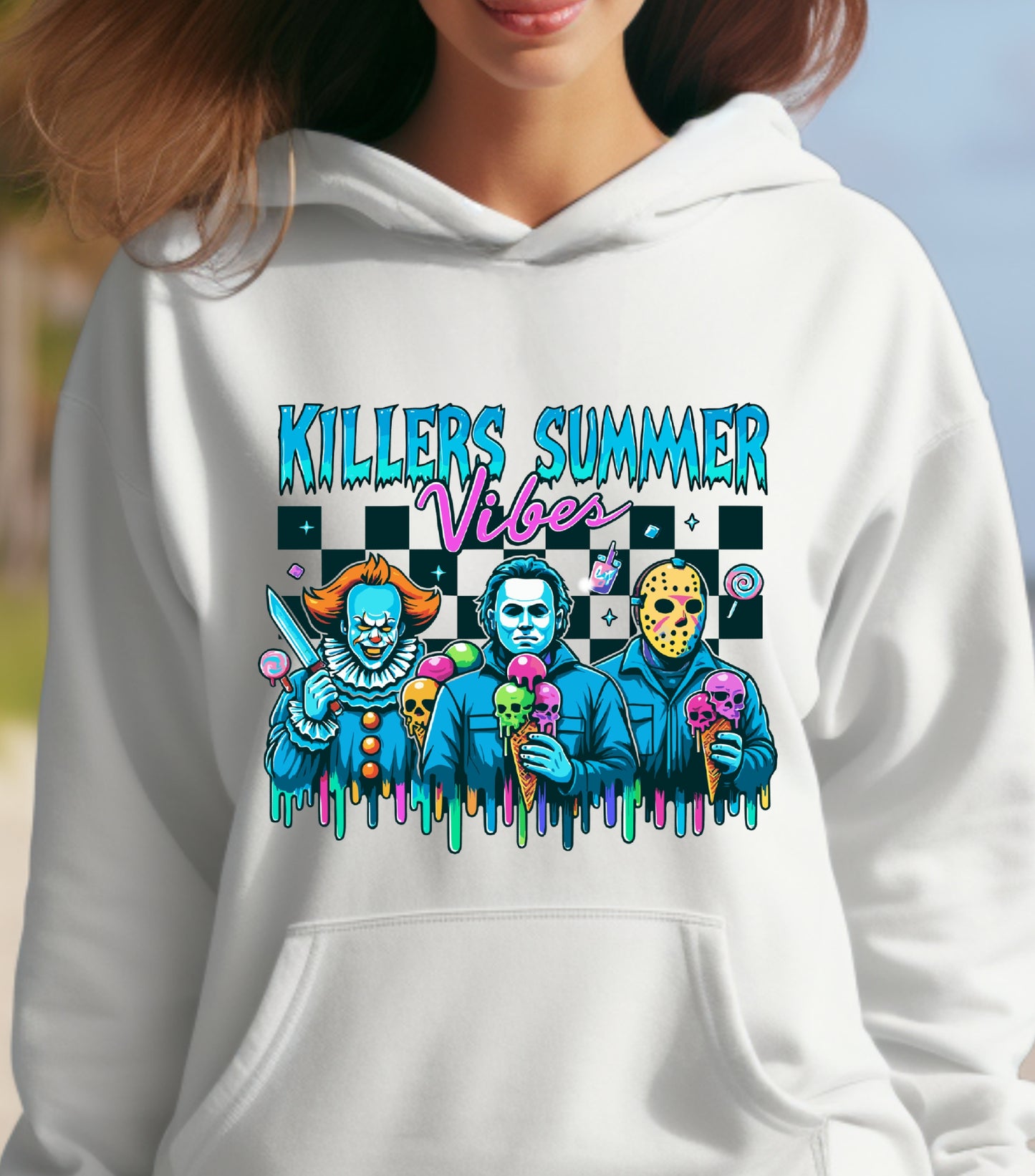 Summer Halloween Hoodie, Killers Summer Vibes Hoodie, Funny Halloween Funny Hoodie,  Halloween in Summer Hoodie