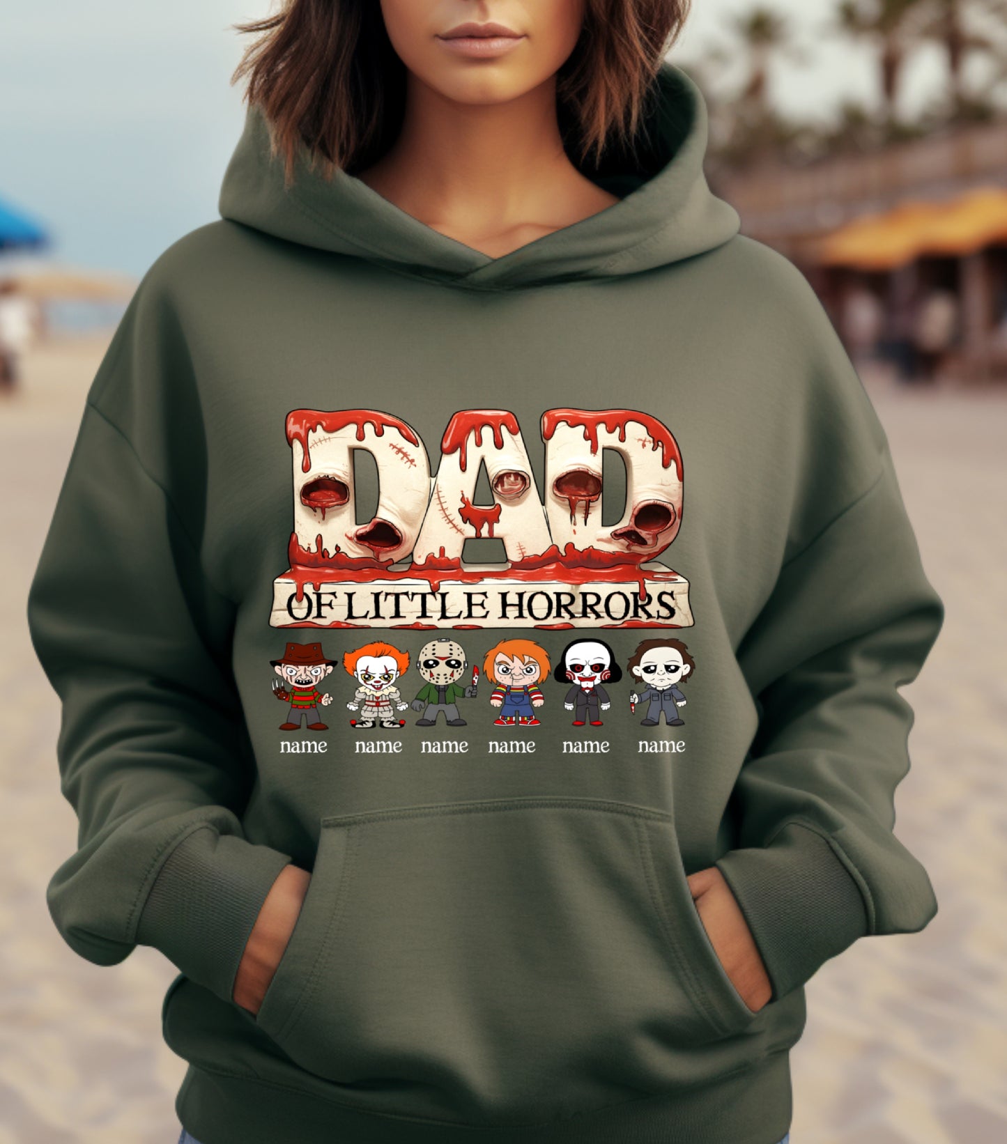 Personalized Dad Horror Hoodie, Horror Characters Movie Hoodie, Custom Dad Of kids Horrors Hoodie, Custom Hoodie