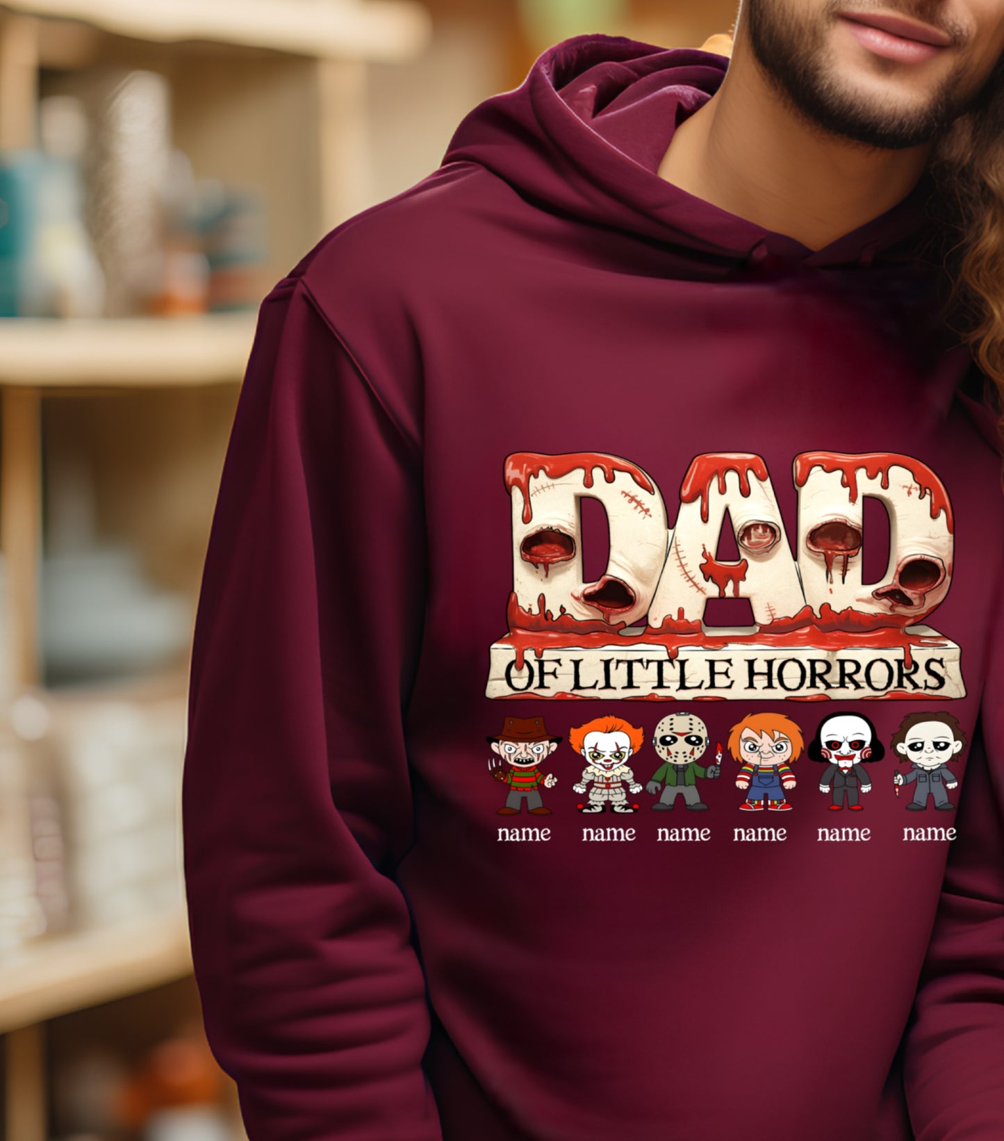 Personalized Dad Horror Hoodie, Horror Characters Movie Hoodie, Custom Dad Of kids Horrors Hoodie, Custom Hoodie