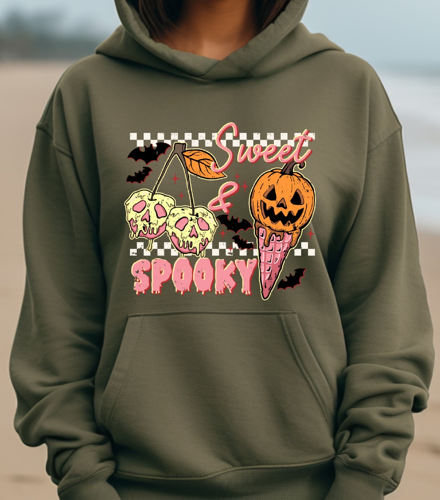 Sweet and Spooky Halloween Hoodie, Trendy Halloween Ice cream Hoodie, Funny Spooky Season,  Trick or treat Hoodie, Funny Fall Summer hoodie