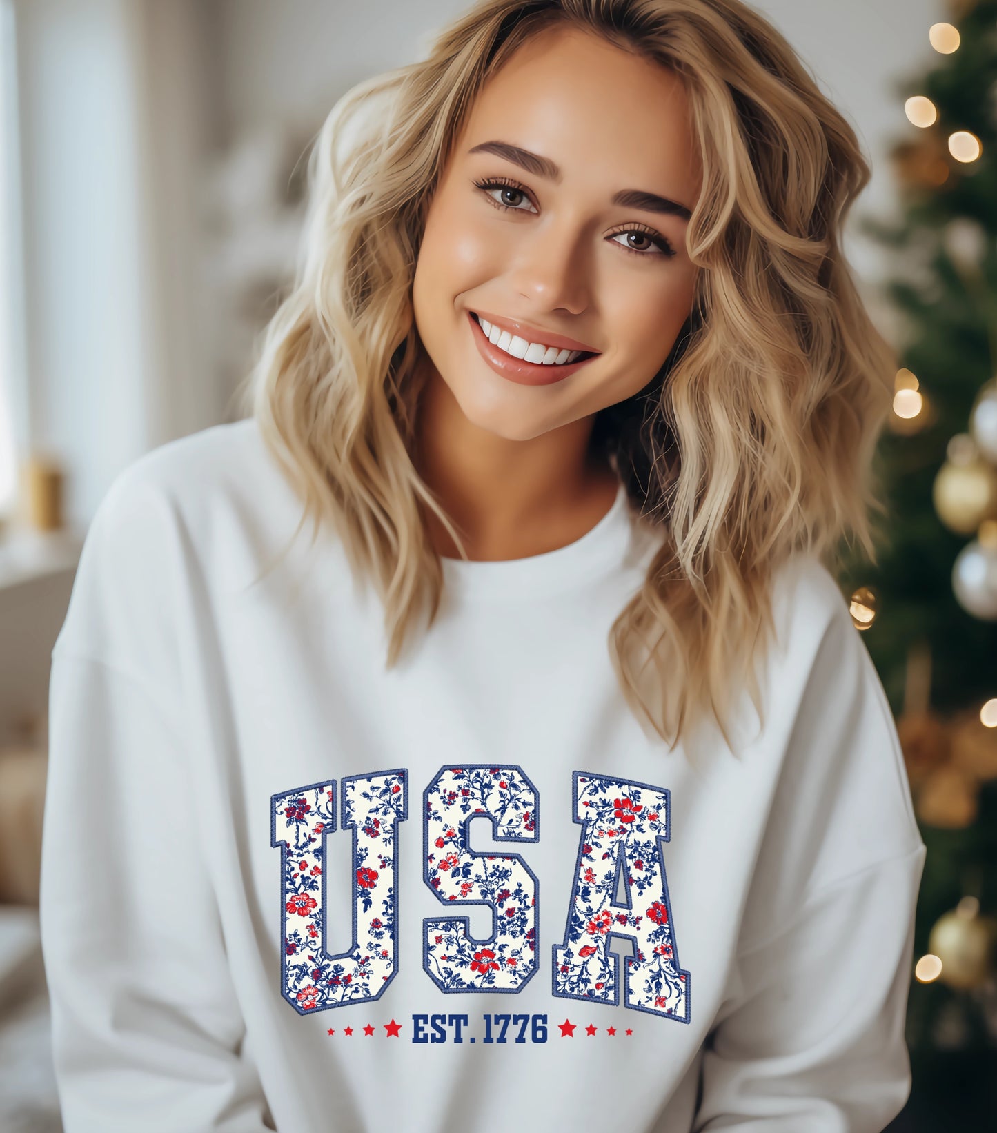 America Patriotic Sweatshirt, 4th Of July Sweatshirt, Independence Day Sweatshirt,  Flower 4th of july sweatshirt