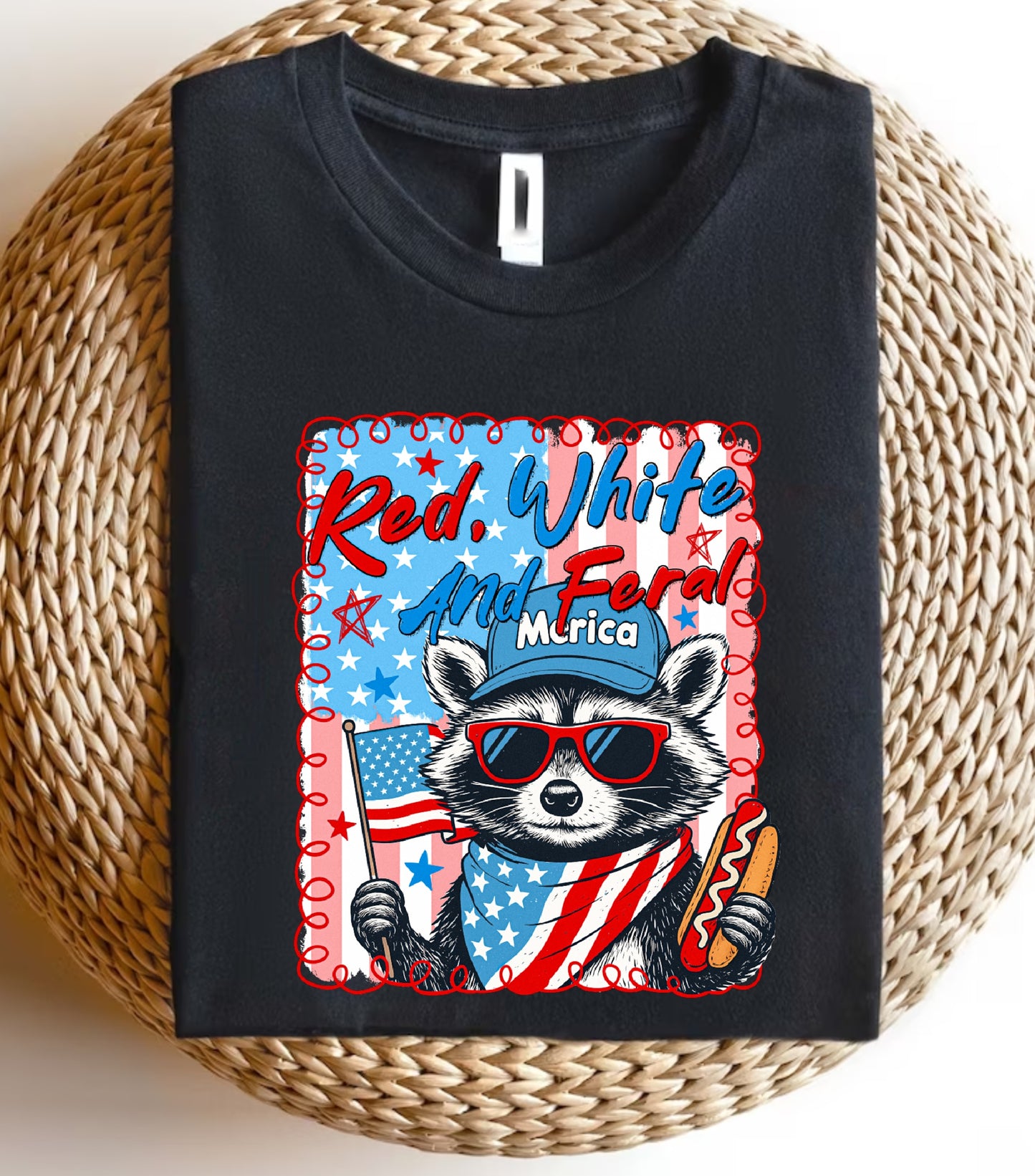 Red White And Feral Sweatshirt, Funny USA Sweatshirt, Funny Raccoon Sweatshirt,  Hotdog Raccoon sweatshirt,  Merica Sweatshirt