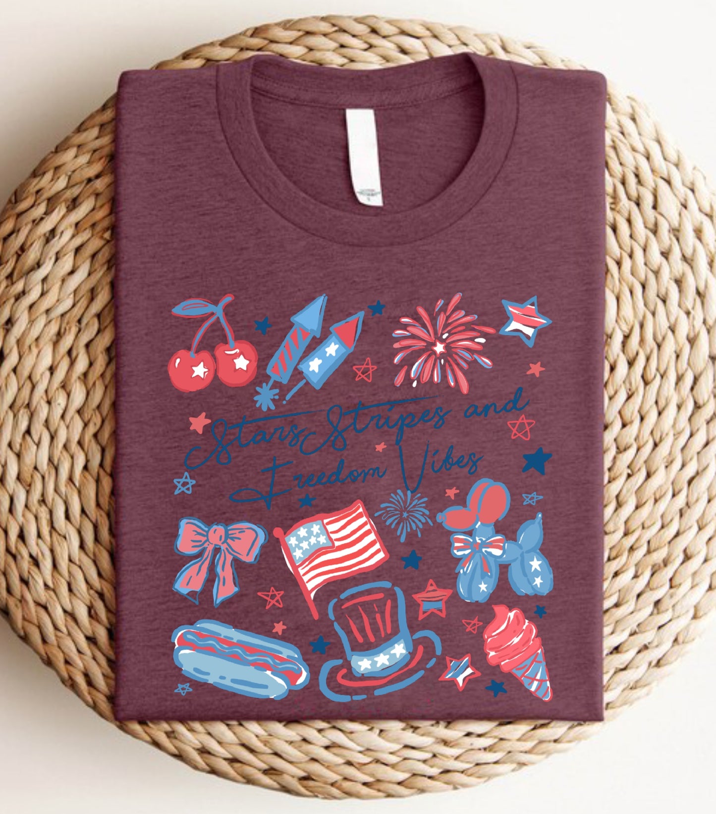 Stars Stipes and Freedom Vibes Sweatshirt, 4th Of July sweatshirt, Girly American sweatshirt, America Coquette sweatshirt