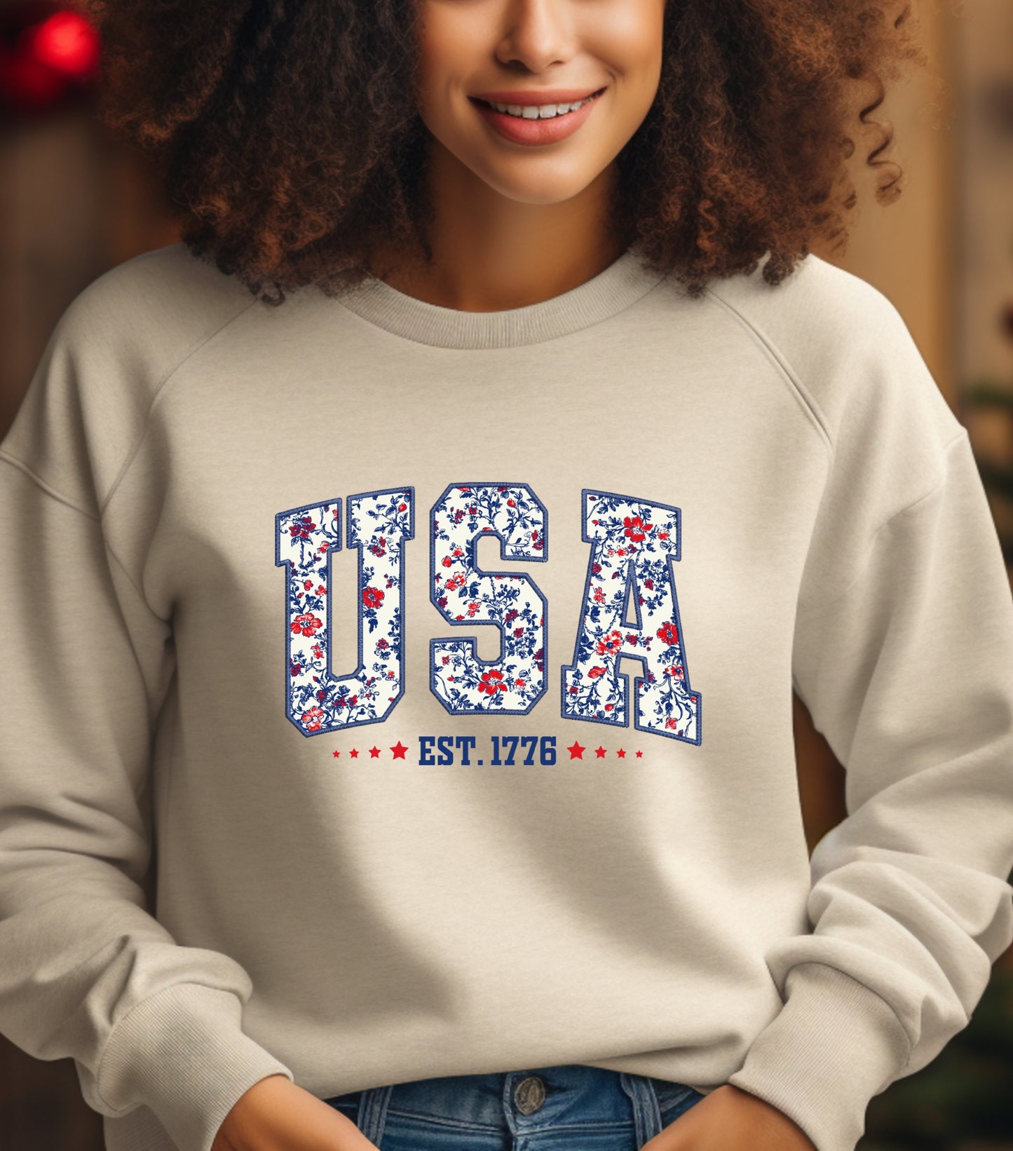 America Patriotic Sweatshirt, 4th Of July Sweatshirt, Independence Day Sweatshirt,  Flower 4th of july sweatshirt