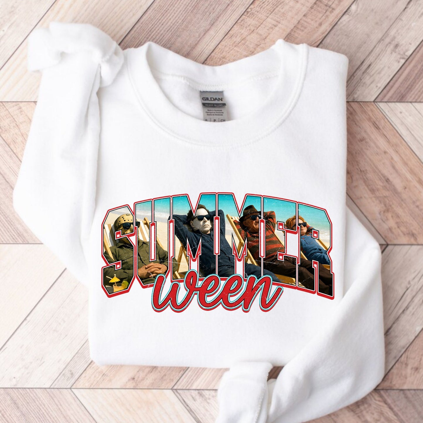 Horror Killers Summerween Sweatshirt, Horror Characters Sweatshirt, Killers for Summer Vibes Sweatshirt,  Happy Summer Halloween Sweatshirt