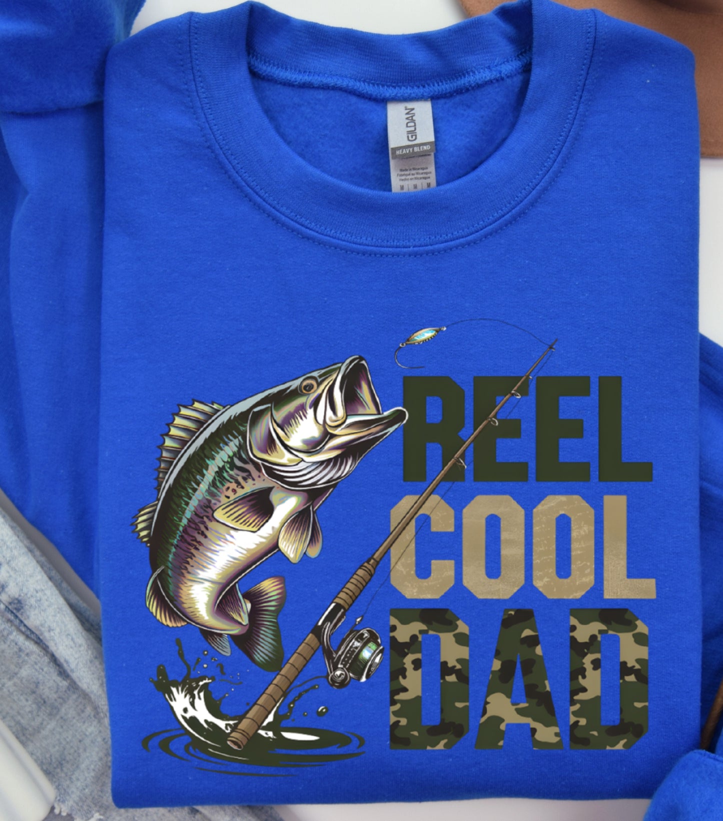 Retro Reel Cool Dad Sweatshirt, Wishin' I Was Fishin' Sweatshirt, Fishing Dad Sweatshirt,   Bass Fishing Sweatshirt, Dad Birthday Gift Sweatshirt