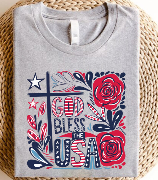 God Bless America Patriotic Sweatshirt, 4th Of July Sweatshirt, Independence Day Sweatshirt,  Flower 4th of july sweatshirt