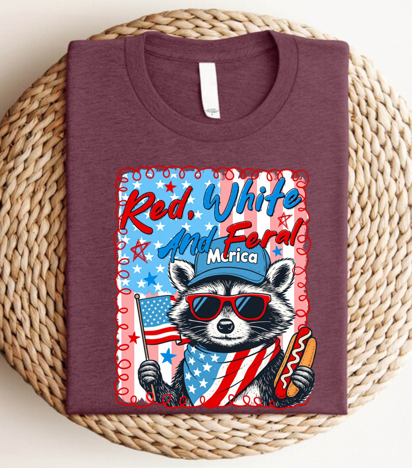 Red White And Feral Sweatshirt, Funny USA Sweatshirt, Funny Raccoon Sweatshirt,  Hotdog Raccoon sweatshirt,  Merica Sweatshirt