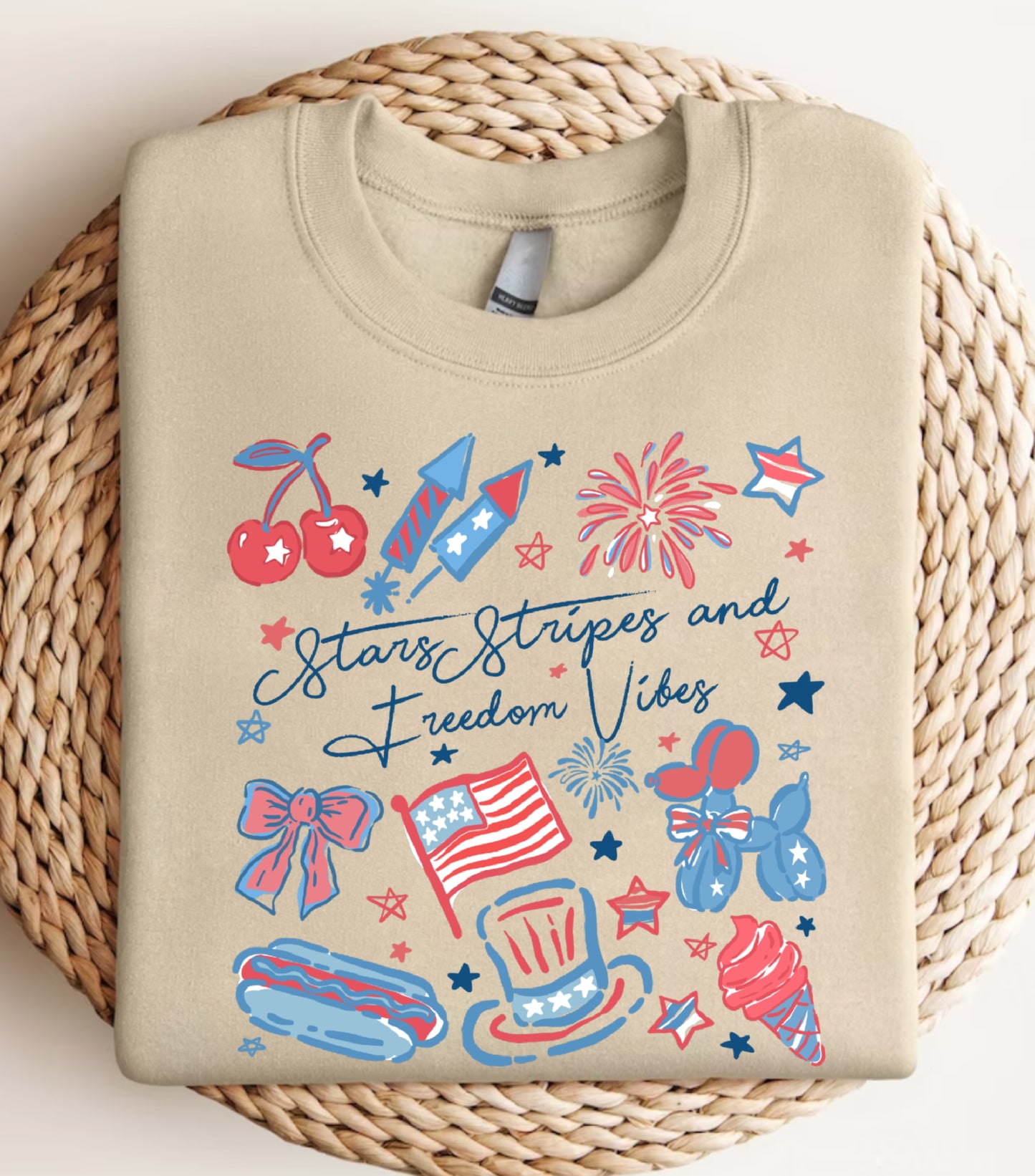 Stars Stipes and Freedom Vibes Sweatshirt, 4th Of July sweatshirt, Girly American sweatshirt, America Coquette sweatshirt
