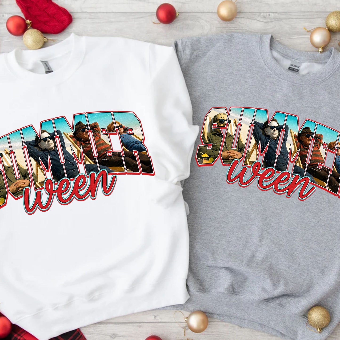 Horror Killers Summerween Sweatshirt, Horror Characters Sweatshirt, Killers for Summer Vibes Sweatshirt,  Happy Summer Halloween Sweatshirt