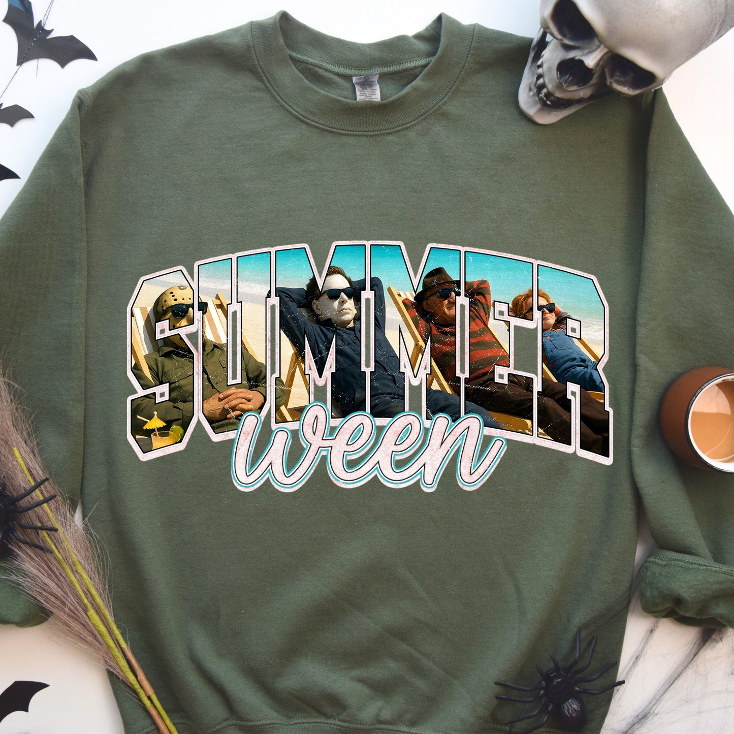 Horror Killers Summerween Sweatshirt, Horror Characters Sweatshirt, Killers for Summer Vibes Sweatshirt,  Happy Summer Halloween Sweatshirt