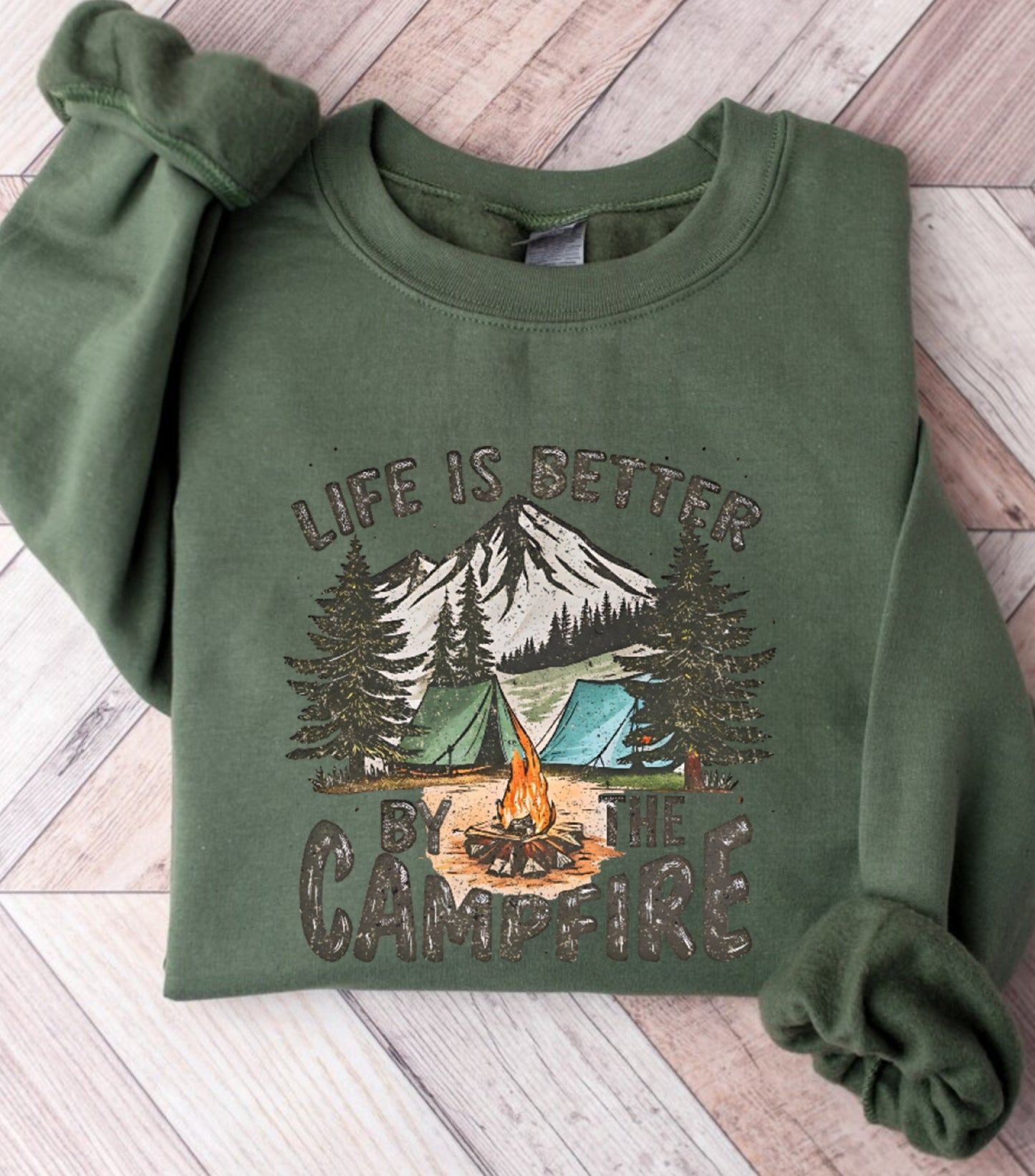 Life Is Better By The Campfire Sweatshirt, Camping Retro Sweatshirt, summer vibes and holiday sweatshirt