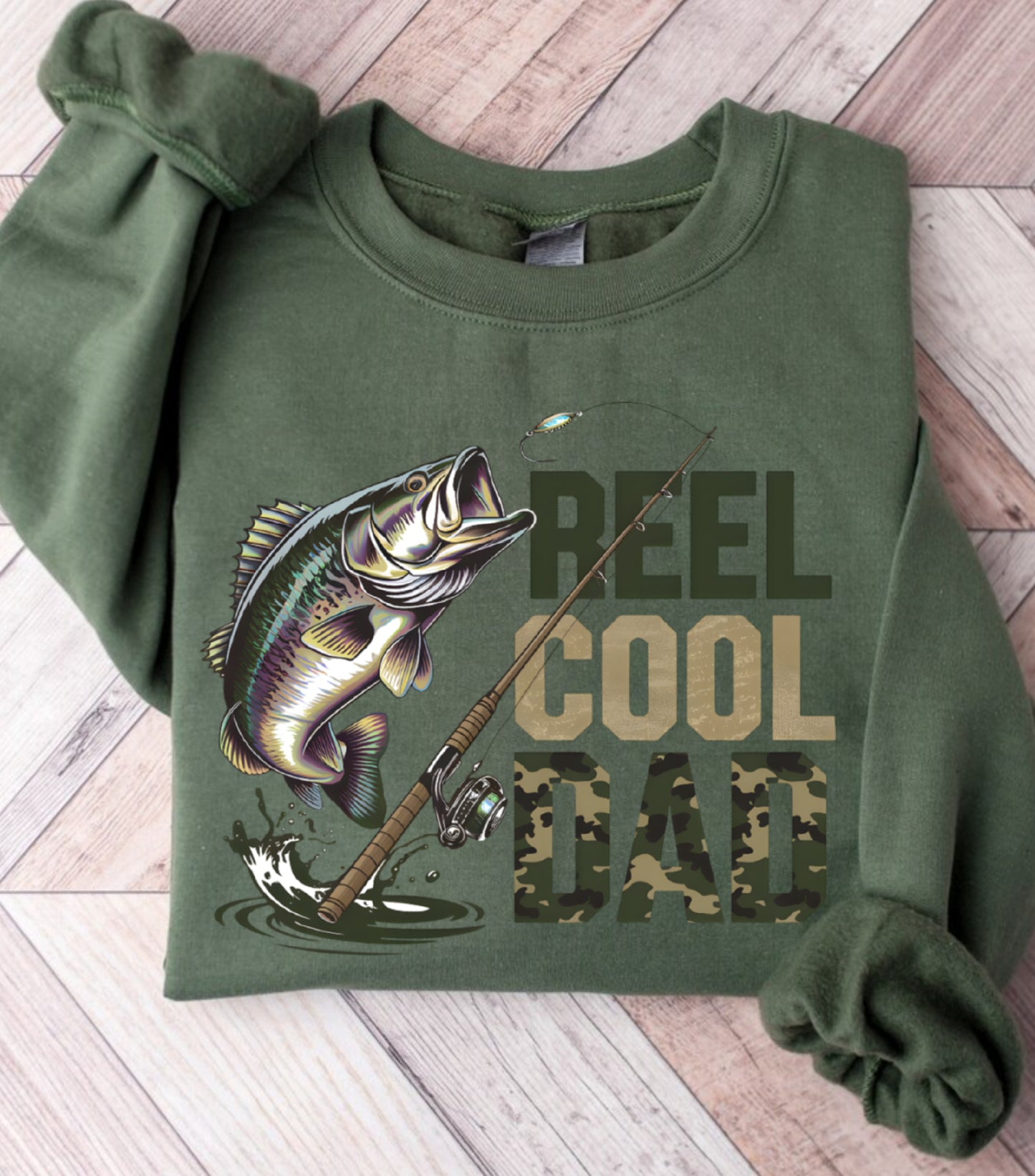 Retro Reel Cool Dad Sweatshirt, Wishin' I Was Fishin' Sweatshirt, Fishing Dad Sweatshirt,   Bass Fishing Sweatshirt, Dad Birthday Gift Sweatshirt