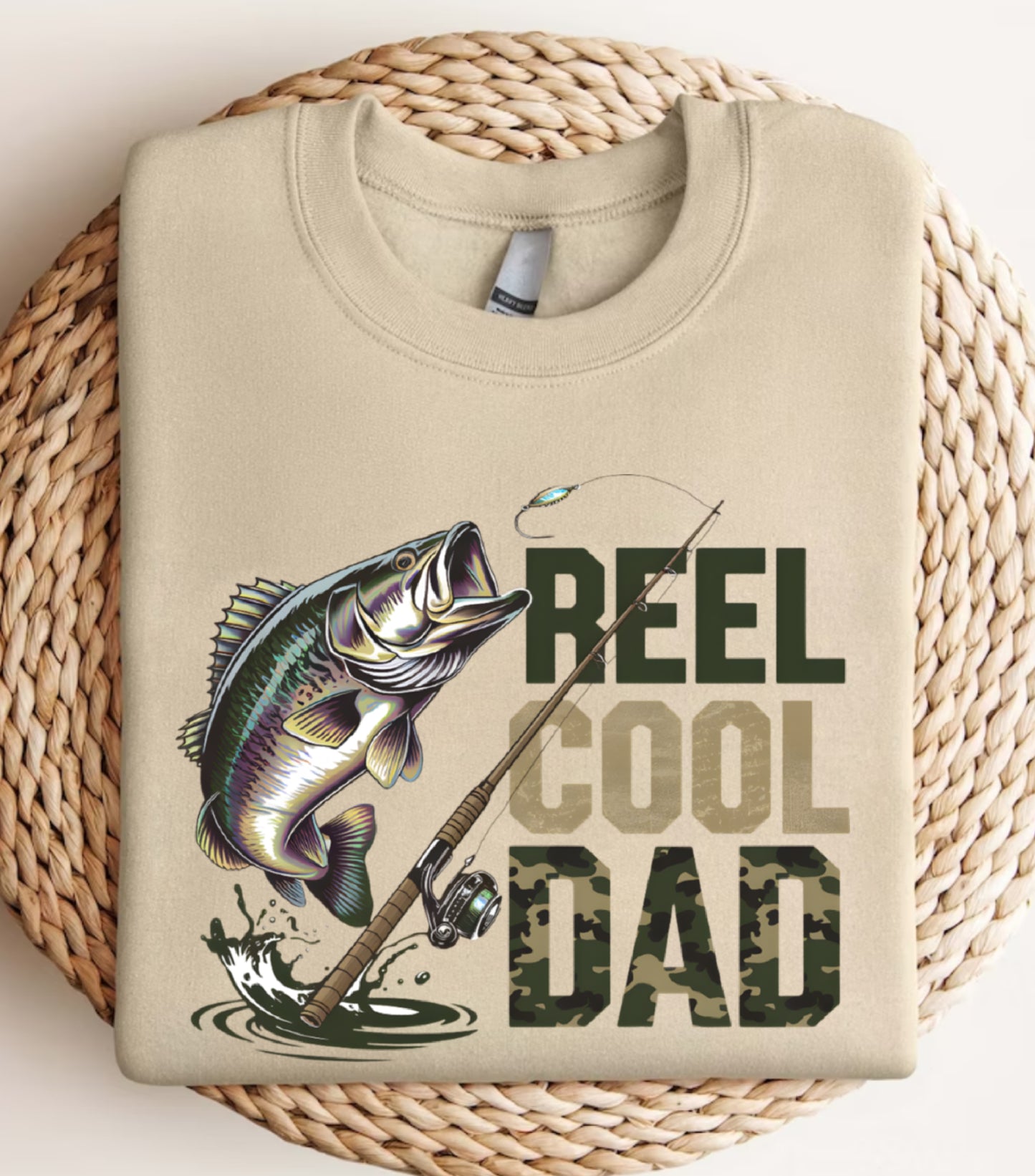 Retro Reel Cool Dad Sweatshirt, Wishin' I Was Fishin' Sweatshirt, Fishing Dad Sweatshirt,   Bass Fishing Sweatshirt, Dad Birthday Gift Sweatshirt