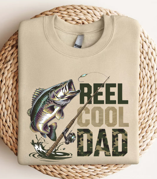Retro Reel Cool Dad Sweatshirt, Wishin' I Was Fishin' Sweatshirt, Fishing Dad Sweatshirt,   Bass Fishing Sweatshirt, Dad Birthday Gift Sweatshirt