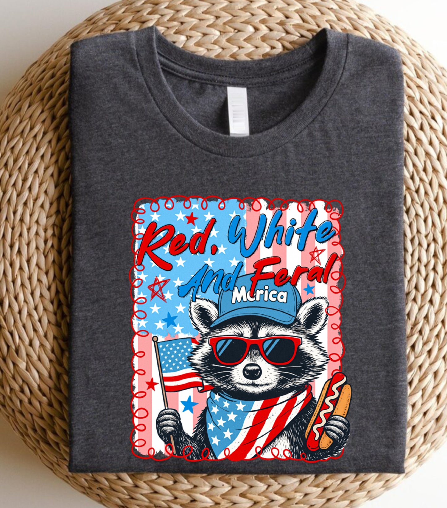 Red White And Feral Sweatshirt, Funny USA Sweatshirt, Funny Raccoon Sweatshirt,  Hotdog Raccoon sweatshirt,  Merica Sweatshirt